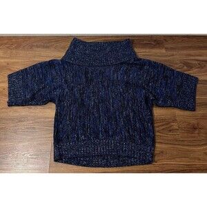 Notations Top Womens Sz M Blue Metallic Cowl Neck Blouse Short Sleeve Sweatshirt
